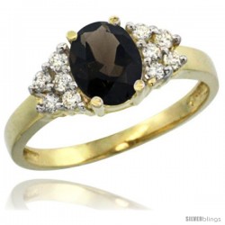 14k Yellow Gold Ladies Natural Smoky Topaz Ring oval 8x6 Stone Diamond Accent