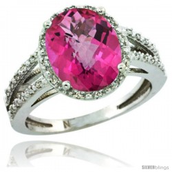 Sterling Silver Diamond Halo Natural Pink Topaz Ring 2.85 Carat Oval Shape 11X9 mm, 7/16 in (11mm) wide