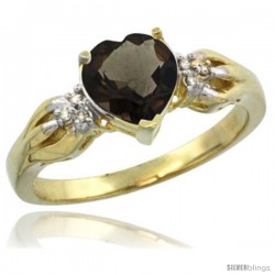 14k Yellow Gold Ladies Natural Smoky Topaz ring Heart shape 7x7 Stone Diamond Accent