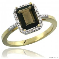 14k Yellow Gold Ladies Natural Smoky Topaz Ring Emerald-shape 8x6 Stone Diamond Accent