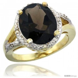 14k Yellow Gold Ladies Natural Smoky Topaz Ring oval 12x10 Stone Diamond Accent