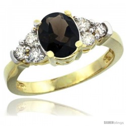 14k Yellow Gold Ladies Natural Smoky Topaz Ring oval 9x7 Stone Diamond Accent