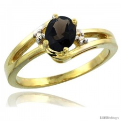 14k Yellow Gold Ladies Natural Smoky Topaz Ring oval 6x4 Stone Diamond Accent -Style Cy407165