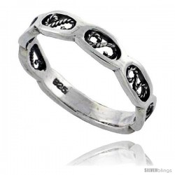 Sterling Silver Swirl Filigree Wedding Band Ring, 1/8 in wide