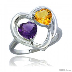 10K White Gold Heart Ring 6mm Natural Amethyst & Citrine Diamond Accent