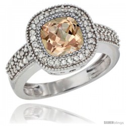10K White Gold Natural Morganite Ring Cushion-cut 7x7 Stone Diamond Accent