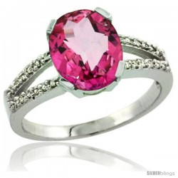 Sterling Silver and Diamond Halo Natural Pink Topaz Ring 2.4 carat Oval shape 10X8 mm, 3/8 in (10mm) wide