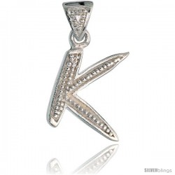 Sterling Silver Fancy Initial Letter K Initial Pendant CZ Stone, 3/4 in long