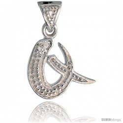 Sterling Silver Fancy Initial Letter Q Initial Pendant CZ Stone, 3/4 in long