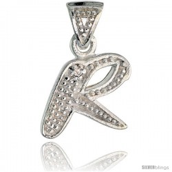 Sterling Silver Fancy Initial Letter R Initial Pendant CZ Stone, 3/4 in long