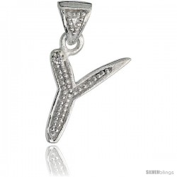 Sterling Silver Fancy Initial Letter Y Initial Pendant CZ Stone, 3/4 in long