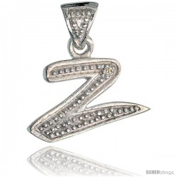 Sterling Silver Fancy Initial Letter Z Initial Pendant CZ Stone, 3/4 in long