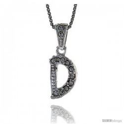 Sterling Silver Fancy Initial Letter D Pendant with Cubic Zrconia Stones, 3/4 in long