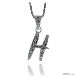 Sterling Silver Fancy Initial Letter H Pendant with Cubic Zrconia Stones, 3/4 in long