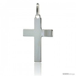 Sterling Silver Plain Cross Pendant, 1 5/16 in. (33 mm) tall w/ 18 in. Thin Box Chain