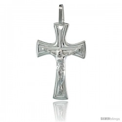 Sterling Silver Crucifix Pendant, 1 1/4 in. (32 mm) tall w/ 18 in. Thin Box Chain