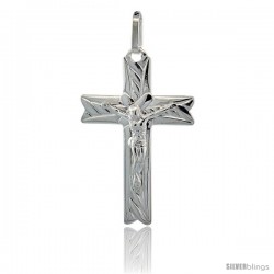 Sterling Silver Braided Rope Designed Crucifix Pendant, 1 7/16 in. (37 mm) tall w/ 18 in. Thin Box Chain