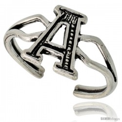 Sterling Silver Initial Letter A Alphabet Toe Ring / Baby Ring, Adjustable sizes 2.5 to 5, 3/8 in wide