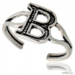 Sterling Silver Initial Letter B Alphabet Toe Ring / Baby Ring, Adjustable sizes 2.5 to 5, 3/8 in wide