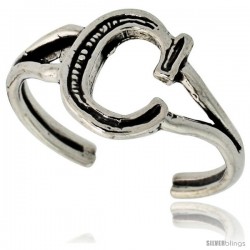 Sterling Silver Initial Letter C Alphabet Toe Ring / Baby Ring, Adjustable sizes 2.5 to 5, 3/8 in wide