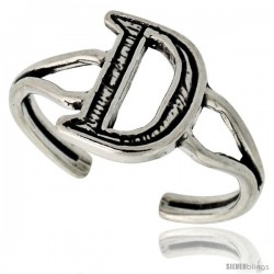 Sterling Silver Initial Letter D Alphabet Toe Ring / Baby Ring, Adjustable sizes 2.5 to 5, 3/8 in wide