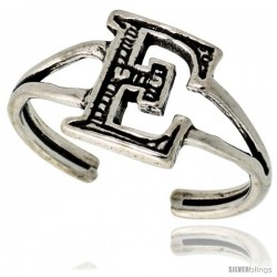 Sterling Silver Initial Letter E Alphabet Toe Ring / Baby Ring, Adjustable sizes 2.5 to 5, 3/8 in wide