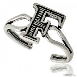 Sterling Silver Initial Letter F Alphabet Toe Ring / Baby Ring, Adjustable sizes 2.5 to 5, 3/8 in wide