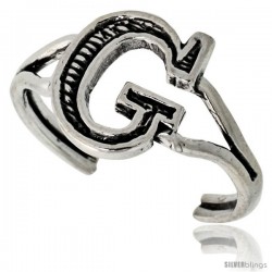 Sterling Silver Initial Letter G Alphabet Toe Ring / Baby Ring, Adjustable sizes 2.5 to 5, 3/8 in wide