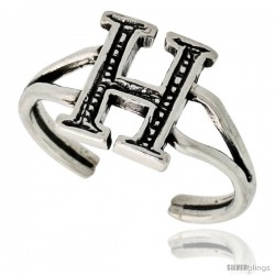 Sterling Silver Initial Letter H Alphabet Toe Ring / Baby Ring, Adjustable sizes 2.5 to 5, 3/8 in wide