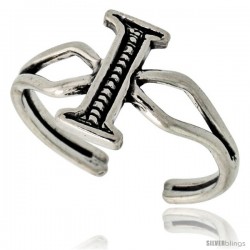 Sterling Silver Initial Letter I Alphabet Toe Ring / Baby Ring, Adjustable sizes 2.5 to 5, 3/8 in wide