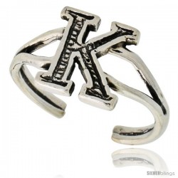 Sterling Silver Initial Letter K Alphabet Toe Ring / Baby Ring, Adjustable sizes 2.5 to 5, 3/8 in wide