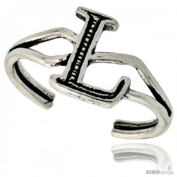 Sterling Silver Initial Letter L Alphabet Toe Ring / Baby Ring, Adjustable sizes 2.5 to 5, 3/8 in wide