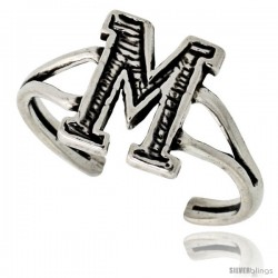 Sterling Silver Initial Letter M Alphabet Toe Ring / Baby Ring, Adjustable sizes 2.5 to 5, 3/8 in wide