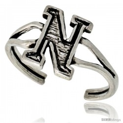 Sterling Silver Initial Letter N Alphabet Toe Ring / Baby Ring, Adjustable sizes 2.5 to 5, 3/8 in wide