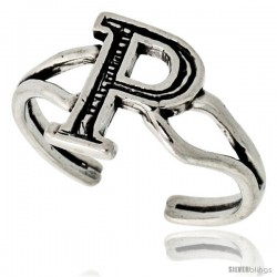 Sterling Silver Initial Letter P Alphabet Toe Ring / Baby Ring, Adjustable sizes 2.5 to 5, 3/8 in wide