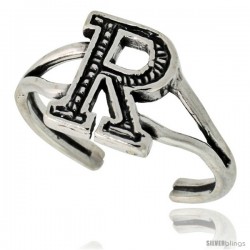 Sterling Silver Initial Letter R Alphabet Toe Ring / Baby Ring, Adjustable sizes 2.5 to 5, 3/8 in wide