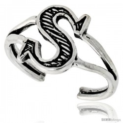 Sterling Silver Initial Letter S Alphabet Toe Ring / Baby Ring, Adjustable sizes 2.5 to 5, 3/8 in wide