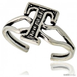 Sterling Silver Initial Letter T Alphabet Toe Ring / Baby Ring, Adjustable sizes 2.5 to 5, 3/8 in wide