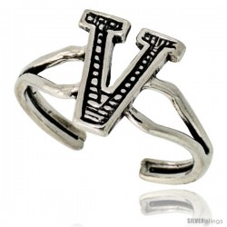 Sterling Silver Initial Letter V Alphabet Toe Ring / Baby Ring, Adjustable sizes 2.5 to 5, 3/8 in wide