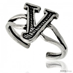 Sterling Silver Initial Letter Y Alphabet Toe Ring / Baby Ring, Adjustable sizes 2.5 to 5, 3/8 in wide