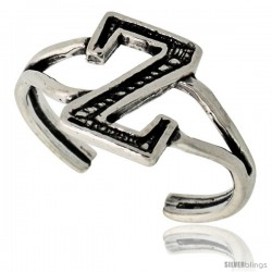 Sterling Silver Initial Letter Z Alphabet Toe Ring / Baby Ring, Adjustable sizes 2.5 to 5, 3/8 in wide