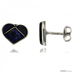 Sterling Silver Handcrafted Blue Heart Stud Earrings (Genuine Zuni Tribe American Indian Jewelry) 5/16 in. (8.5 mm)