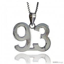 Sterling Silver Digit Number 93 Pendant 3/4 in. (18 mm)