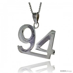 Sterling Silver Digit Number 94 Pendant 3/4 in. (18 mm)