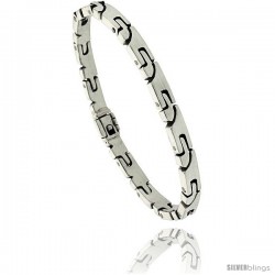 Sterling Silver Men's U-shaped Link Bracelet Handmade 1/4 in wide