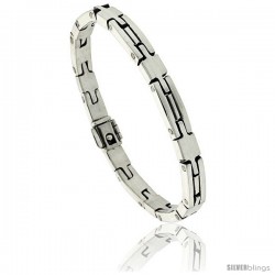 Sterling Silver Men's Brick Style Link Bracelet Handmade 1/4 in wide