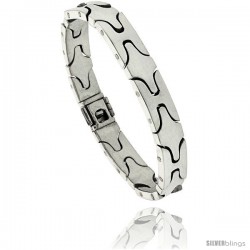Sterling Silver Men's H & Clover-shaped Link Bracelet Handmade 3/8 in wide