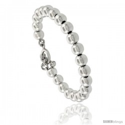 Sterling Silver Polished 8mm Ball Bead Bracelet Toggle-clasp 7.5 in long