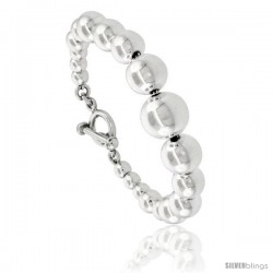 Sterling Silver Polished Graduated Ball Bead Bracelet Toggle-clasp 7 3/4 in