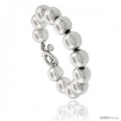 Sterling Silver Polished 14mm Ball Bead Bracelet Toggle-clasp 8 1/4 in long